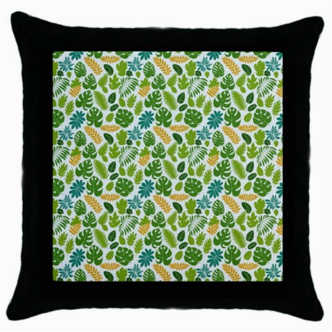 Leaves Tropical Background Pattern Green Botanical Texture Nature Foliage Throw Pillow Case (Black) from UrbanLoad.com Front