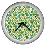 Leaves Tropical Background Pattern Green Botanical Texture Nature Foliage Wall Clock (Silver)