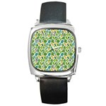 Leaves Tropical Background Pattern Green Botanical Texture Nature Foliage Square Metal Watch