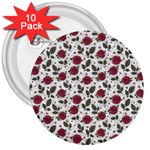 Roses Flowers Leaves Pattern Scrapbook Paper Floral Background 3  Buttons (10 pack) 