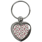 Roses Flowers Leaves Pattern Scrapbook Paper Floral Background Key Chain (Heart)