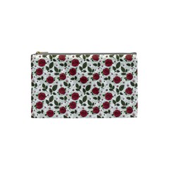 Roses Flowers Leaves Pattern Scrapbook Paper Floral Background Cosmetic Bag (Small) from UrbanLoad.com Front