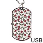 Roses Flowers Leaves Pattern Scrapbook Paper Floral Background Dog Tag USB Flash (One Side)