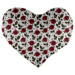 Roses Flowers Leaves Pattern Scrapbook Paper Floral Background Large 19  Premium Heart Shape Cushions