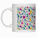 Background Pattern Leaves Pink Flowers Spring Yellow Leaves White Mug