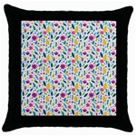 Background Pattern Leaves Pink Flowers Spring Yellow Leaves Throw Pillow Case (Black)