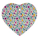Background Pattern Leaves Pink Flowers Spring Yellow Leaves Heart Ornament (Two Sides)