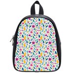 Background Pattern Leaves Pink Flowers Spring Yellow Leaves School Bag (Small)