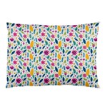 Background Pattern Leaves Pink Flowers Spring Yellow Leaves Pillow Case (Two Sides)