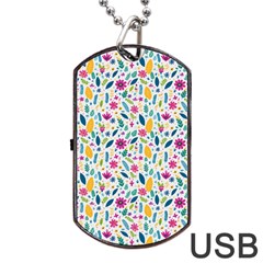 Background Pattern Leaves Pink Flowers Spring Yellow Leaves Dog Tag USB Flash (Two Sides) from UrbanLoad.com Front
