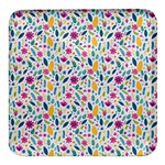 Background Pattern Leaves Pink Flowers Spring Yellow Leaves Square Glass Fridge Magnet (4 pack)