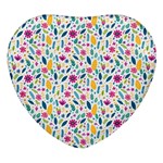 Background Pattern Leaves Pink Flowers Spring Yellow Leaves Heart Glass Fridge Magnet (4 pack)