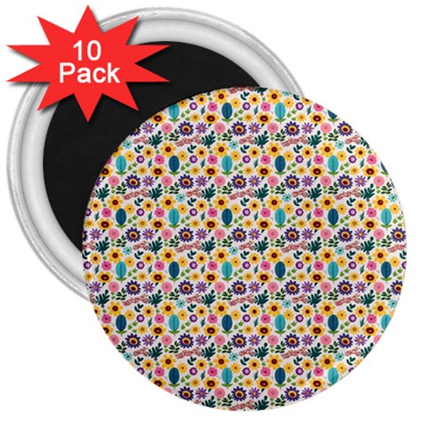 Floral Flowers Leaves Tropical Pattern 3  Magnets (10 pack)  from UrbanLoad.com Front