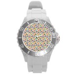 Floral Flowers Leaves Tropical Pattern Round Plastic Sport Watch (L)