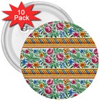 Flower Pattern Art Vintage Blooming Blossom Botanical Nature Famous 3  Buttons (10 pack) 