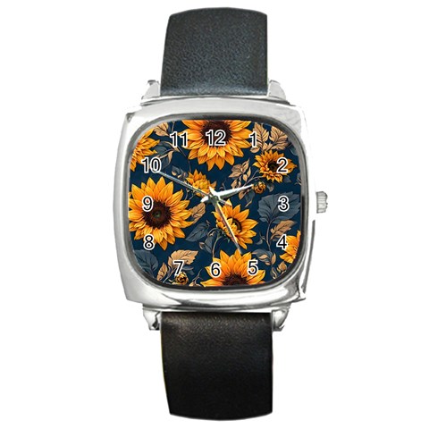 Flowers Pattern Spring Bloom Blossom Rose Nature Flora Floral Plant Square Metal Watch from UrbanLoad.com Front