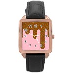 Ice Cream Dessert Food Cake Chocolate Sprinkles Sweet Colorful Drip Sauce Cute Rose Gold Leather Watch 