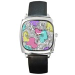 Lines Line Art Pastel Abstract Multicoloured Surfaces Art Square Metal Watch