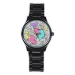 Lines Line Art Pastel Abstract Multicoloured Surfaces Art Stainless Steel Round Watch