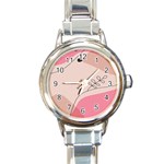 Pink Pattern Line Art Texture Minimalist Design Round Italian Charm Watch