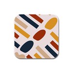 Boho Bohemian Style Design Minimalist Aesthetic Pattern Art Shapes Lines Rubber Square Coaster (4 pack)