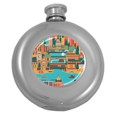City Painting Town Urban Artwork Round Hip Flask (5 oz) from UrbanLoad.com Front