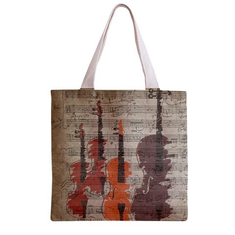 Music Notes Score Song Melody Classic Classical Vintage Violin Viola Cello Bass Zipper Grocery Tote Bag from UrbanLoad.com Front