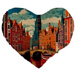 London England Bridge Europe Buildings Architecture Vintage Retro Town City Large 19  Premium Heart Shape Cushions