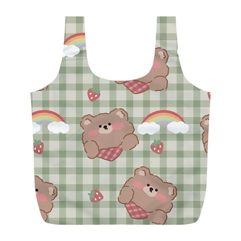 Bear Cartoon Pattern Strawberry Rainbow Nature Animal Cute Design Full Print Recycle Bag (L) from UrbanLoad.com Front