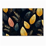 Gold Yellow Leaves Fauna Dark Background Dark Black Background Black Nature Forest Texture Wall Wall Postcards 5  x 7  (Pkg of 10)