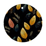 Gold Yellow Leaves Fauna Dark Background Dark Black Background Black Nature Forest Texture Wall Wall Round Ornament (Two Sides)