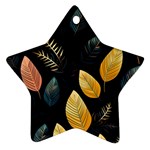 Gold Yellow Leaves Fauna Dark Background Dark Black Background Black Nature Forest Texture Wall Wall Star Ornament (Two Sides)