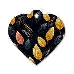 Gold Yellow Leaves Fauna Dark Background Dark Black Background Black Nature Forest Texture Wall Wall Dog Tag Heart (Two Sides)