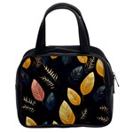 Gold Yellow Leaves Fauna Dark Background Dark Black Background Black Nature Forest Texture Wall Wall Classic Handbag (Two Sides)