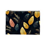 Gold Yellow Leaves Fauna Dark Background Dark Black Background Black Nature Forest Texture Wall Wall Cosmetic Bag (Large)
