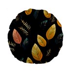 Gold Yellow Leaves Fauna Dark Background Dark Black Background Black Nature Forest Texture Wall Wall Standard 15  Premium Round Cushions