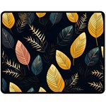 Gold Yellow Leaves Fauna Dark Background Dark Black Background Black Nature Forest Texture Wall Wall Two Sides Fleece Blanket (Medium)