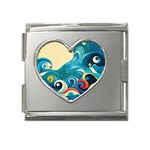 Waves Ocean Sea Abstract Whimsical Abstract Art Pattern Abstract Pattern Water Nature Moon Full Moon Mega Link Heart Italian Charm (18mm)