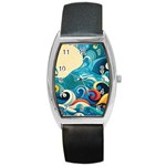 Waves Ocean Sea Abstract Whimsical Abstract Art Pattern Abstract Pattern Water Nature Moon Full Moon Barrel Style Metal Watch