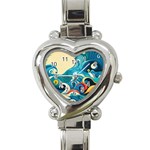 Waves Ocean Sea Abstract Whimsical Abstract Art Pattern Abstract Pattern Water Nature Moon Full Moon Heart Italian Charm Watch