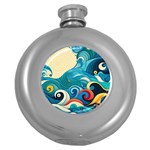 Waves Ocean Sea Abstract Whimsical Abstract Art Pattern Abstract Pattern Water Nature Moon Full Moon Round Hip Flask (5 oz)