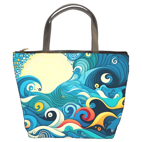 Waves Ocean Sea Abstract Whimsical Abstract Art Pattern Abstract Pattern Water Nature Moon Full Moon Bucket Bag from UrbanLoad.com Front