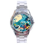 Waves Ocean Sea Abstract Whimsical Abstract Art Pattern Abstract Pattern Water Nature Moon Full Moon Stainless Steel Analogue Watch