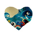 Waves Ocean Sea Abstract Whimsical Abstract Art Pattern Abstract Pattern Water Nature Moon Full Moon Standard 16  Premium Heart Shape Cushions