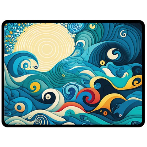 Waves Ocean Sea Abstract Whimsical Abstract Art Pattern Abstract Pattern Water Nature Moon Full Moon Two Sides Fleece Blanket (Large) from UrbanLoad.com 80 x60  Blanket Front