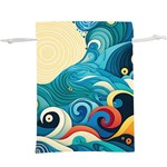 Waves Ocean Sea Abstract Whimsical Abstract Art Pattern Abstract Pattern Water Nature Moon Full Moon Lightweight Drawstring Pouch (XL)
