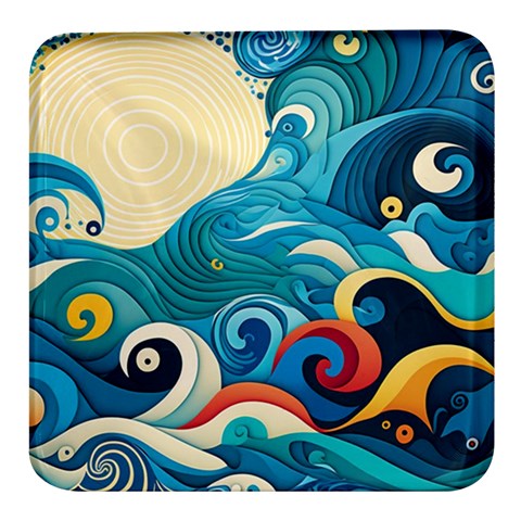 Waves Ocean Sea Abstract Whimsical Abstract Art Pattern Abstract Pattern Water Nature Moon Full Moon Square Glass Fridge Magnet (4 pack) from UrbanLoad.com Front