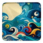 Waves Ocean Sea Abstract Whimsical Abstract Art Pattern Abstract Pattern Water Nature Moon Full Moon Square Glass Fridge Magnet (4 pack)
