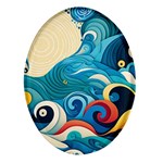 Waves Ocean Sea Abstract Whimsical Abstract Art Pattern Abstract Pattern Water Nature Moon Full Moon Oval Glass Fridge Magnet (4 pack)