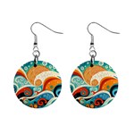 Waves Ocean Sea Abstract Whimsical Abstract Art Pattern Abstract Pattern Nature Water Seascape Mini Button Earrings